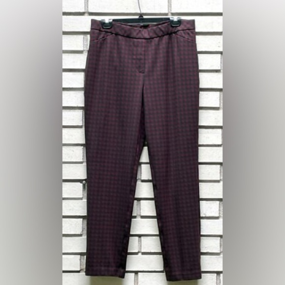 J. Jill Slim Ponte Pants Black/Dark Red Checks Elastic Waist Stretch S NWT $99